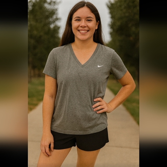 Nike Heather Gray V-Neck Tee - Picture 1 of 2